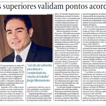 Daniel Ribeiro, do VLF Advogados, fala ao Valor Econômico sobre a validação de acordos nos tribunais superiores